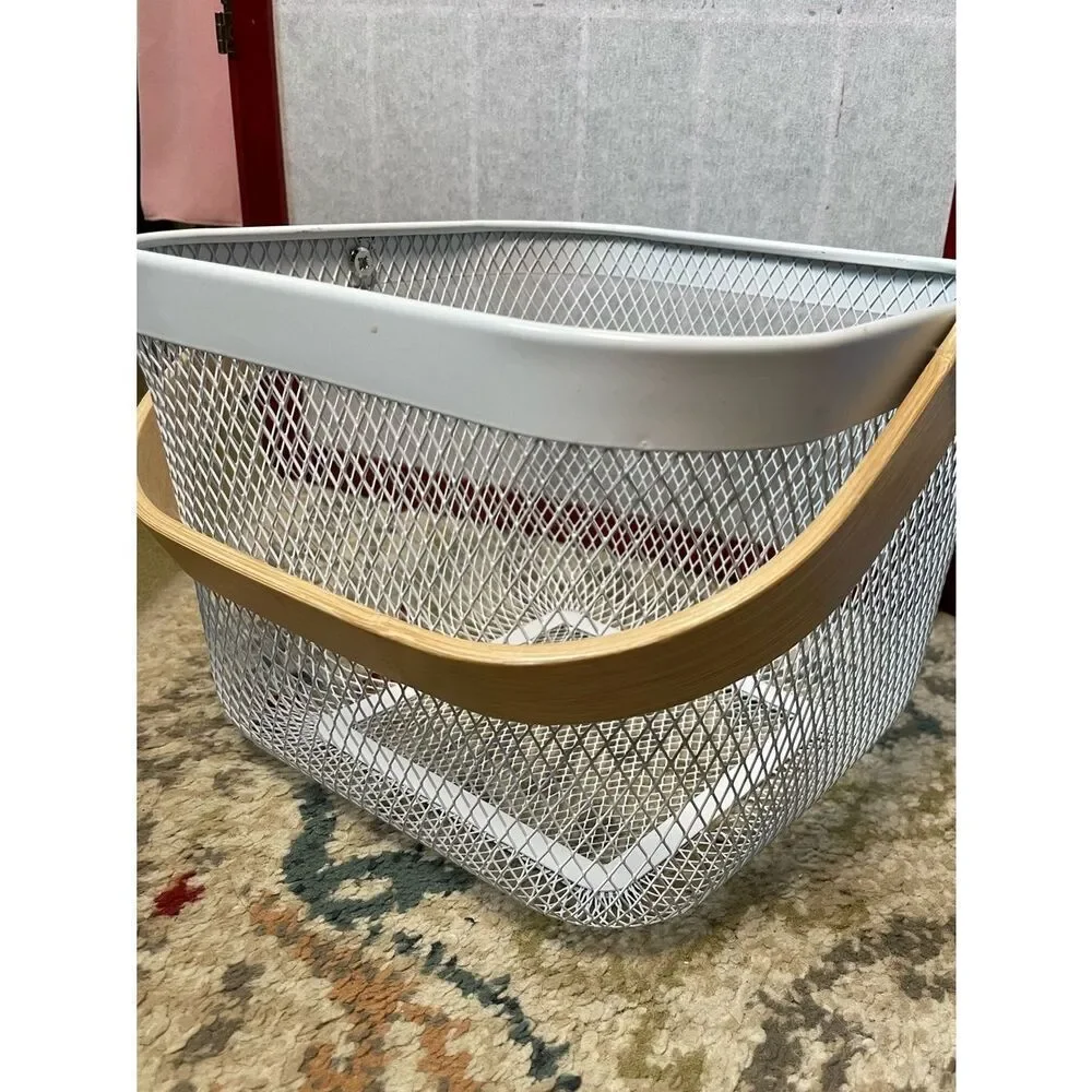Blue & White Metal Storage Baskets with Natural Wood Handles - Home Accents